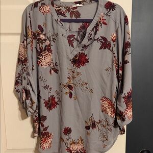 Maurices Floral Blouse - Gray and Red